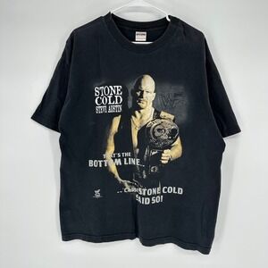 Vintage 90s WWF Stone Cold Steve Austin That's the Bottom Line Shirt XL Back Hit